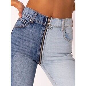 Revice Two Tone Split Zip Cropped Jeans Women’s 26 Yin Yang Trendy Y2K